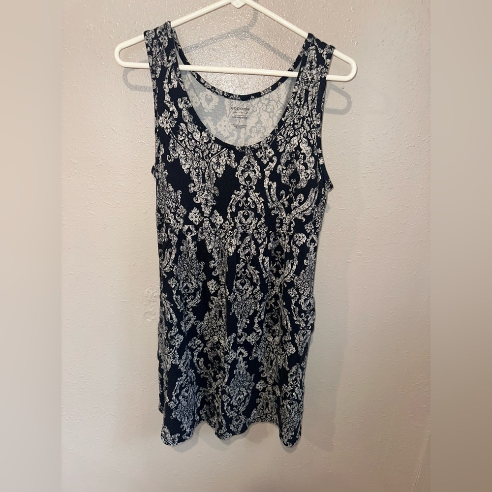 Sonoma Navy and White Baroque-Print Sleeveless Tank